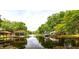 Scenic canal view with lush trees and docks, highlighting waterfront living at 1407 Jean St, Lutz, FL 33548