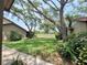 View of a well-manicured backyard with mature trees and landscaping, including a grassy area at 1693 Fry Ct, Dunedin, FL 34698