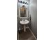 Charming powder room with pedestal sink, decorative mirror, and modern fixtures at 1853 Hovenweep Rd, Wesley Chapel, FL 33543