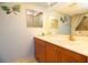 Well-lit bathroom with a wooden vanity, sleek countertop, and decorative accents for a modern feel at 2101 Sunset Point Rd # 1806, Clearwater, FL 33765