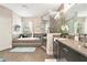 Bright bathroom featuring a soaking tub, glass shower, and dual sink vanity at 2608 Calvano Dr, Land O Lakes, FL 34639