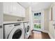 Functional laundry room is equipped with modern machines and ample cabinet space, next to the backdoor at 2710 2Nd N Ave, St Petersburg, FL 33713