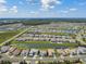 Stunning aerial view of a modern community showcasing beautiful homes and serene water features at 34084 Torrent Ln, Wesley Chapel, FL 33543