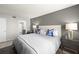 Bedroom with a large bed, grey walls and a door to an en-suite bath at 6295 Bahia Del Mar Cir # 406, St Petersburg, FL 33715