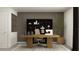 Home office with a large wooden desk, sewing machine, and a bookshelf providing an inspiring workspace at 13167 Violet Flame Ave, Wimauma, FL 33598