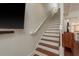 Staircase features hardwood treads, white risers, and a contemporary handrail at 2221 Soho Bay Ct, Tampa, FL 33606