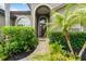 Close-up of front entrance featuring a well-manicured garden and walkway leading to the front door at 2808 Abbey Grove Dr, Valrico, FL 33594