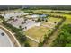 Aerial view showcasing community amenities including pool, playground, open space and parking at 35519 Bellington Blvd, Zephyrhills, FL 33541