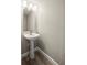 Bright half-bathroom with modern pedestal sink and wood plank floors at 11323 Ivy Flower Loop, Riverview, FL 33578