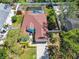 Drone shot displaying a home with a screened pool, fenced yard, and tree coverage at 1709 Sunset Dr, Tarpon Springs, FL 34689