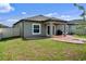 Well-maintained backyard featuring a covered patio, lush green grass, and secure fencing for outdoor enjoyment at 19041 Alfaro Loop, Spring Hill, FL 34610