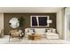Comfortable living room with sectional sofa, modern decor, large artwork, and ample natural light at 2288 Blue Grosbeak Pl, Wimauma, FL 33598