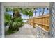 Lush backyard featuring a walkway, palm trees, landscaping, and a wood fence at 425 12Th Ave, Indian Rocks Beach, FL 33785