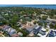 Residential aerial view with bay and city in the distance, surrounded by mature trees at 429 Erie Ave, Tampa, FL 33606