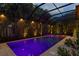 A screened-in pool with lighting and lounge chairs offers a tranquil oasis surrounded by lush landscaping at 429 Erie Ave, Tampa, FL 33606