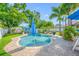 Beautiful backyard with a kidney-shaped pool, paver patio, lounge chairs, and a blue umbrella for shade at 4721 W Lawn Ave, Tampa, FL 33611