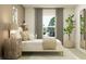 Serene bedroom featuring a desk, a potted plant, an art piece and a window with beautiful curtains at 6909 E 116Th Ct, Palmetto, FL 34221
