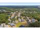 Expansive aerial view of a neighborhood showcasing pond, greenery, and the community's layout at 8208 Pinewood Run Ct, Tampa, FL 33647