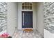 Close up of the front entry featuring a modern door and stone accents at 8208 Pinewood Run Ct, Tampa, FL 33647