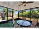 Enjoy relaxing views from this screened porch featuring outdoor seating and lush landscaping at 9023 Sienna Moss Ln, Riverview, FL 33578