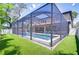Backyard featuring a screened-in pool, patio, and low maintenance turf, perfect for relaxation and enjoyment at 11205 Lark Landing Ct, Riverview, FL 33569