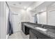 Bathroom featuring a double vanity with granite countertop and a shower at 12715 Maple Bonsai Dr, Riverview, FL 33579