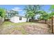The backyard is surrounded by a wood fence and mature trees at 2921 N 18Th St, Tampa, FL 33605