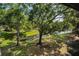 Scenic backyard view with lush trees and a tranquil pond. Green grass in the foreground at 3079 Landmark Blvd # 1608, Palm Harbor, FL 34684