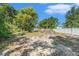 Photo of vacant lot, overgrown with weeds, small trees, and a white fence in the background at 4815 N Falkenburg Rd, Tampa, FL 33610