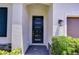 Modern front door featuring sleek lines and a contemporary design with beautiful landscaping at 5732 Stockport St, Riverview, FL 33578