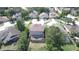Aerial view of a home with an enclosed patio and mature landscaping for privacy in a quiet neighborhood at 7334 Night Heron Dr, Land O Lakes, FL 34637
