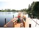 Picturesque dock featuring a canoe rack leading to a serene lake surrounded by lush greenery at 7334 Night Heron Dr, Land O Lakes, FL 34637