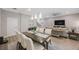 Open-concept dining area with a wood table, upholstered chairs, and views of the living room and staircase at 789 Grand Cypress Ln, Tarpon Springs, FL 34689