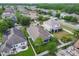 Aerial view of a residential neighborhood with fenced backyards and mature trees at 8228 Sunlit Horizon Ln, Land O Lakes, FL 34637