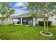 Expansive backyard showcasing a covered patio, lush green lawn, and a well-maintained landscape at 8228 Sunlit Horizon Ln, Land O Lakes, FL 34637