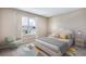 Cozy bedroom with pastel accents, soft lighting, large window, and plush bedding at 10669 Bridgegate Heights Loop, San Antonio, FL 33576