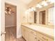 Bright bathroom featuring a vanity with double sinks and ample counter space, ideal for a comfortable morning routine at 16226 Bayberry View Dr, Lithia, FL 33547
