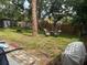 Expansive backyard with mature trees, lawn and a patio set for outdoor relaxation at 192 Tulane Rd, Venice, FL 34293