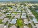 Wide aerial shot showcases a serene neighborhood with mature trees, ponds, and well-spaced homes at 2115 N Halcyon Dr # 510, Sun City Center, FL 33573