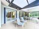 Covered outdoor patio with dining area and a view of the screened-in pool at 232 Pinecrest Dr, Palm Harbor, FL 34683