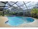 Enclosed pool with a hot tub and a screened-in enclosure, surrounded by greenery and trees at 232 Pinecrest Dr, Palm Harbor, FL 34683