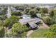 Aerial view of a landscaped home with a pool in a lush, green neighborhood at 2679 Haines Bayshore Rd, Clearwater, FL 33760