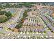 An aerial view highlights a home nestled within a community, surrounded by neatly arranged residences and manicured lawns at 36557 Night Strawberry Ct, Dade City, FL 33525