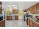 Kitchen boasts stainless steel appliances, granite countertops, and mosaic tile backsplash at 4519 Swallowtail Dr, New Port Richey, FL 34653