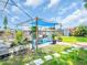 Lush backyard featuring a pergola, garden beds, and ample green space at 5021 Roanoke Dr, Holiday, FL 34690