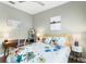 Bedroom featuring a floral patterned comforter, desk, and modern lamps at 9503 W. Park Village Dr, Tampa, FL 33626