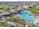 Aerial view of a large community pool surrounded by palm trees, lounge chairs, and inviting shaded areas at 1796 Tonka Ter, Wesley Chapel, FL 33543