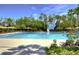 Large community pool with a slide, cabanas, lounge chairs, and lush landscaping at 2746 Birchcreek Dr, Wesley Chapel, FL 33544
