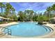 Large community swimming pool surrounded by palm trees and lounge chairs at 2746 Birchcreek Dr, Wesley Chapel, FL 33544