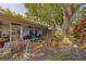 Relaxing backyard featuring a screened patio, mature trees, and lush landscaping with decorative bird bath at 2952 Macalpin N Dr, Palm Harbor, FL 34684